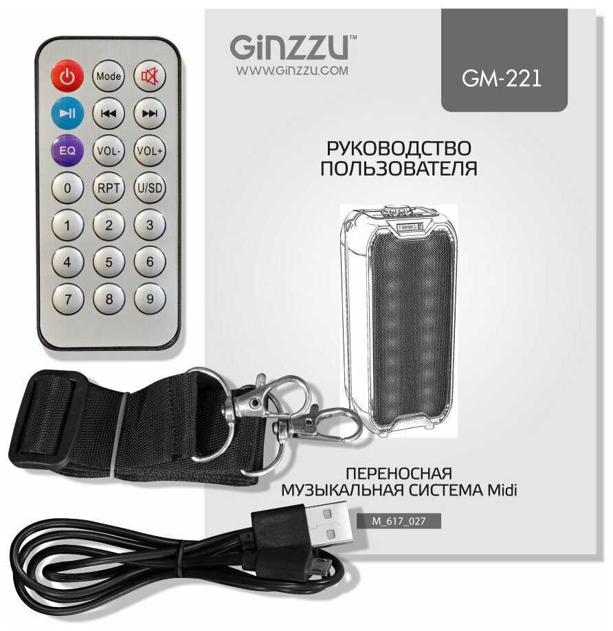 Акустическая колонка GINZZU GM-221, 24Вт, подсветка, 2400 мАч фотография 8