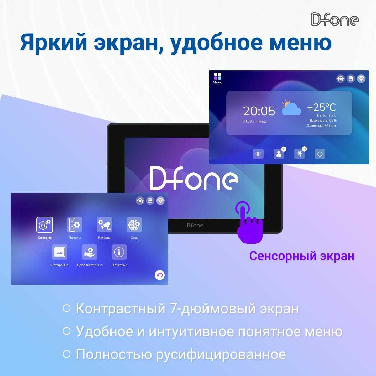 Комплект видеодомофона D-fone Smart 7 Kit (состав: монитор Smart 7 + панель Bell 20 Графит) фотография 21