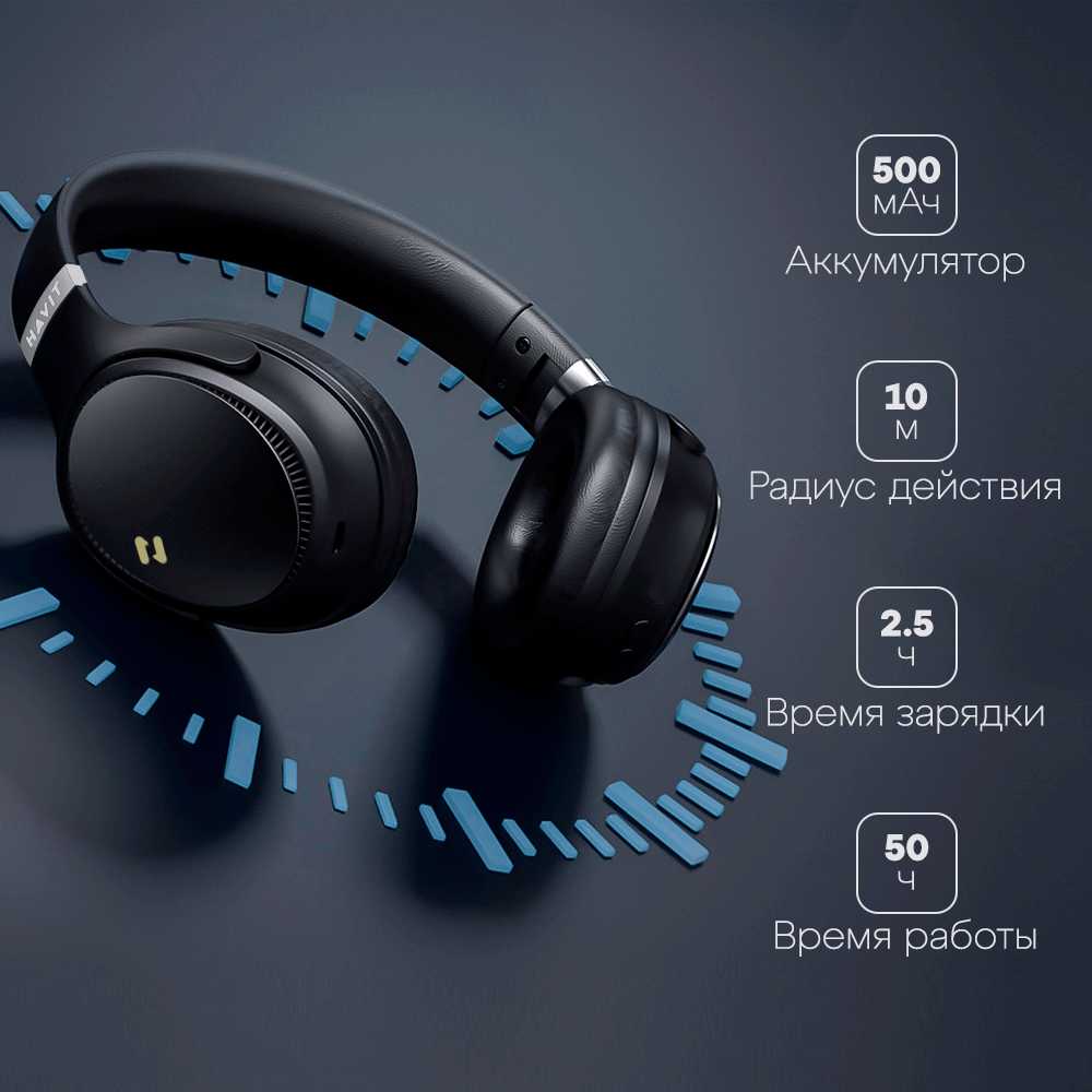 Наушники беспроводные HAVIT H630BT PRO с микрофоном, активным шумоподавлением, с встроенным FM фотография 6