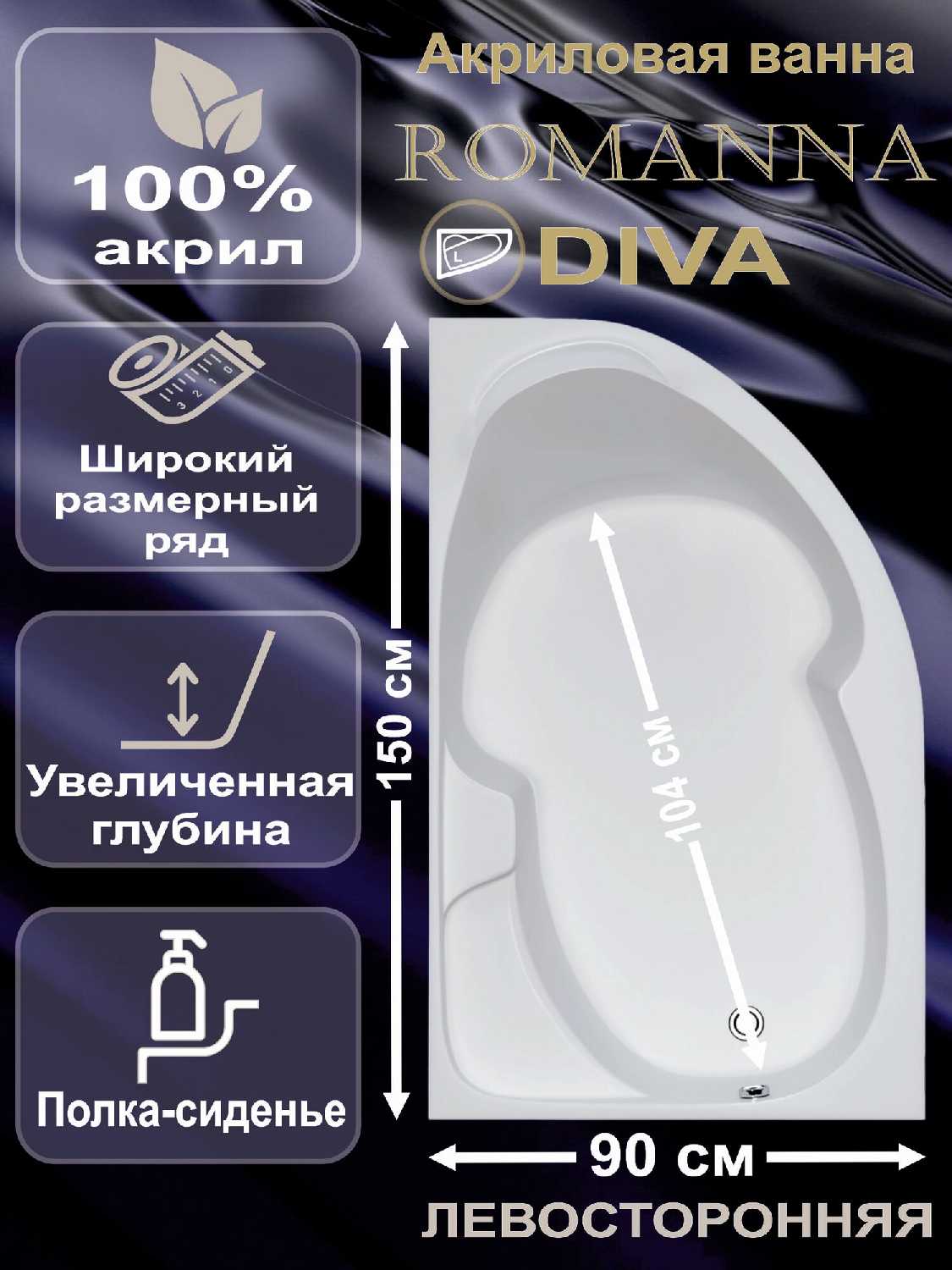 Ванна акриловая DIVA BS1590DIV1RK4 фотография 8