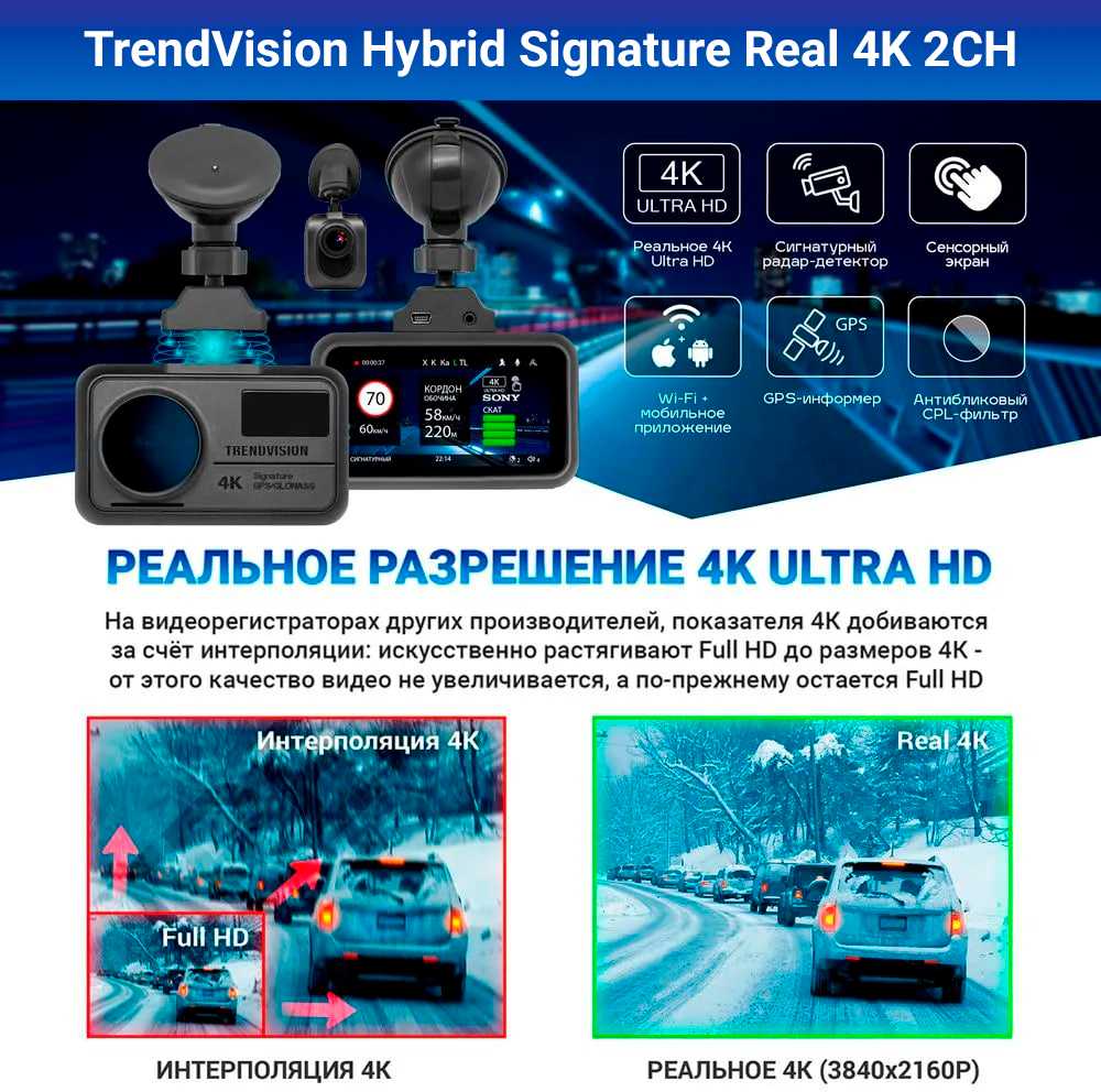 Видеорегистратор TrendVision Hybrid Signature Real 4K 2CH фотография 3