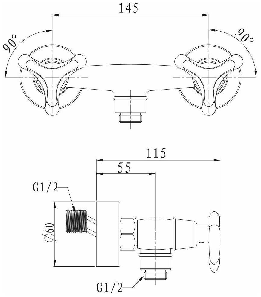 Смеситель для ванны KAISER Trio 57077, рычажный фотография 2