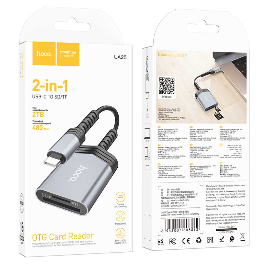 Картридер UA25 OTG 2 в 1 для Type-C на SD/TF фотография 6