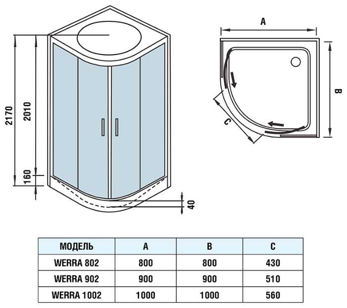 Душевая кабина WELTWASSER Werra 1002 низкий поддон 100см*100см фотография 15