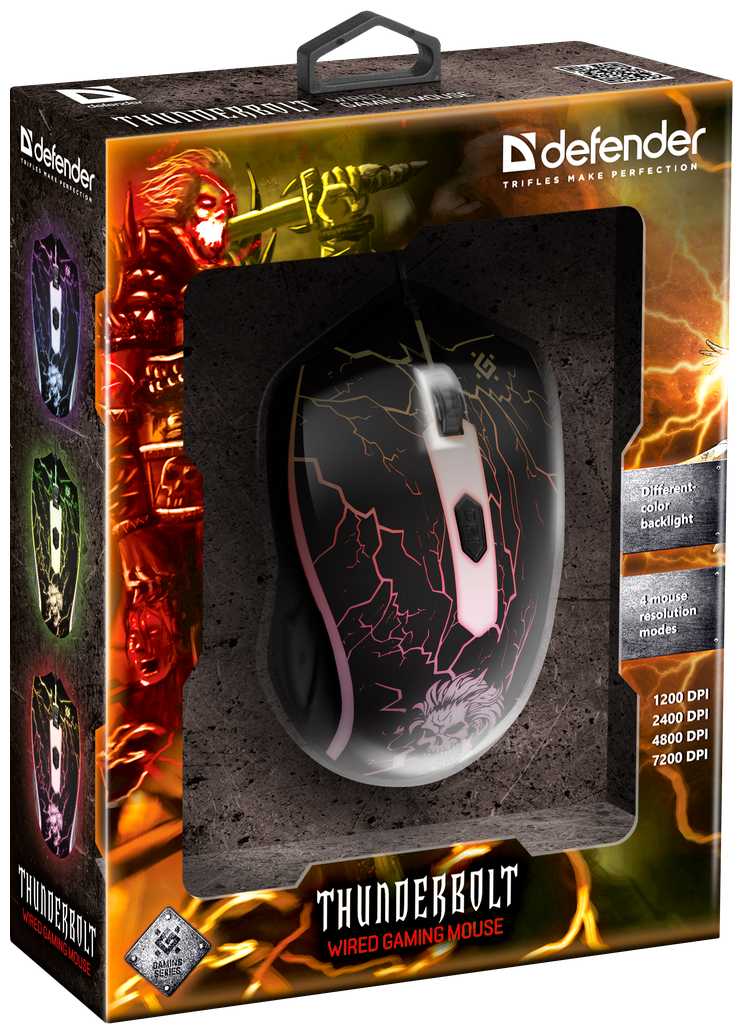 Проводная игровая мышь Defender Thunderbolt GM-925 4 кнопки,1200-7200dpi фотография 4