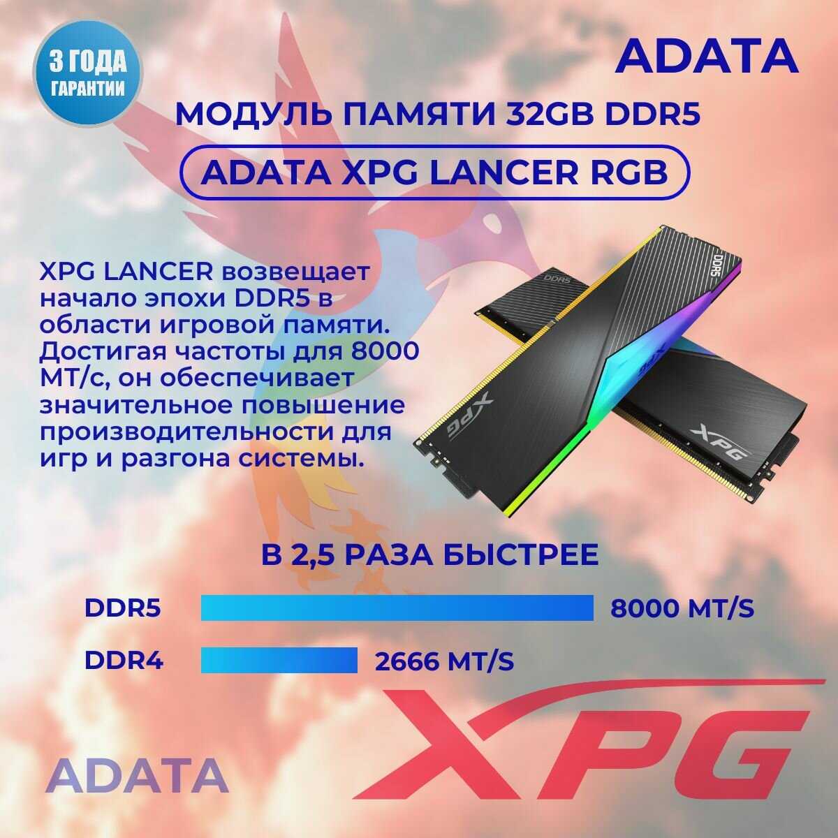 Оперативная память XPG A-Data Lancer RGB (AX5U7200C3416G-DCLARBK) DDR5 32GB 7200MHz фотография 8