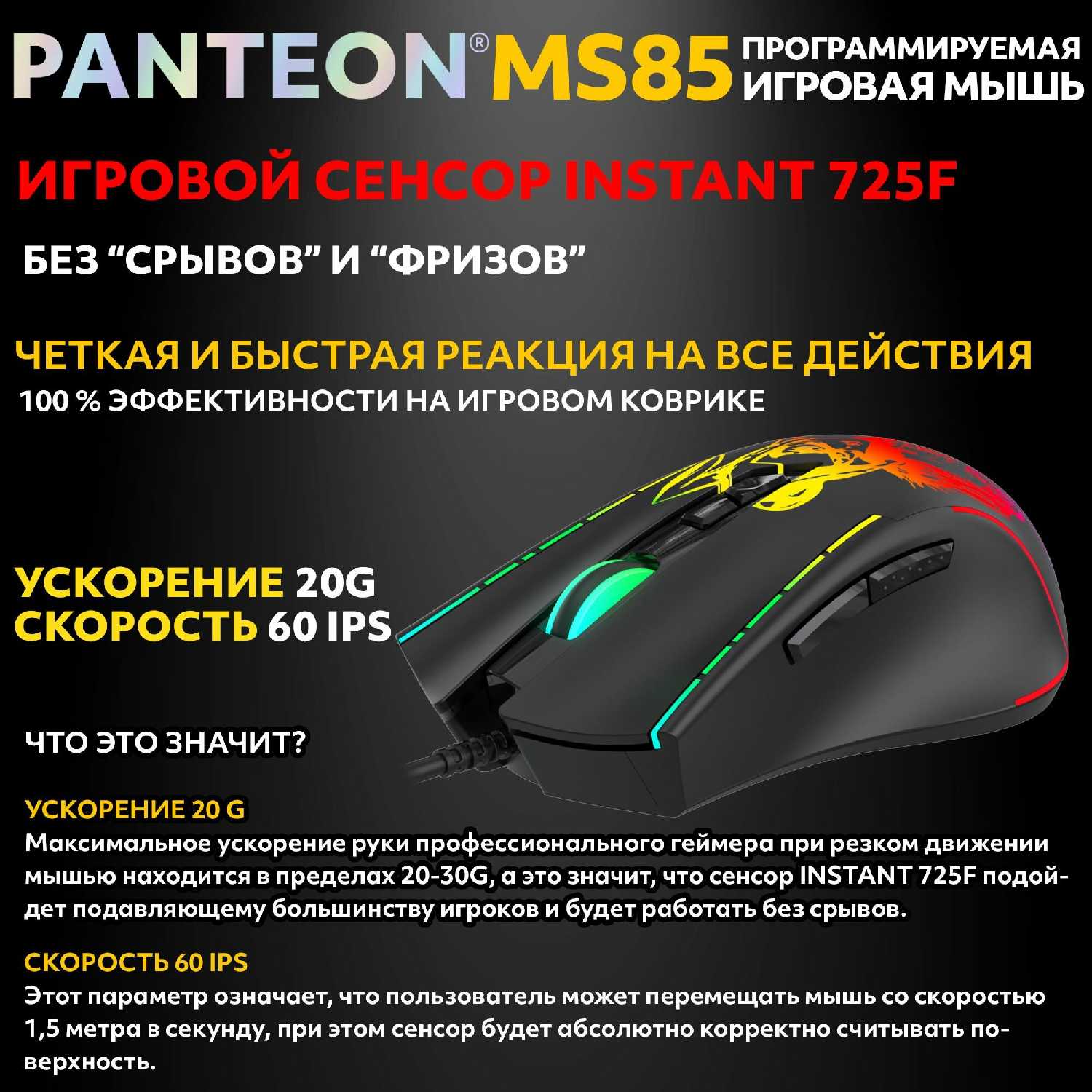 Игровая мышь PANTEON MS83 [сенсор INSTANT 725, 400-7200 DPI, 7 кнопок] [113] фотография 1
