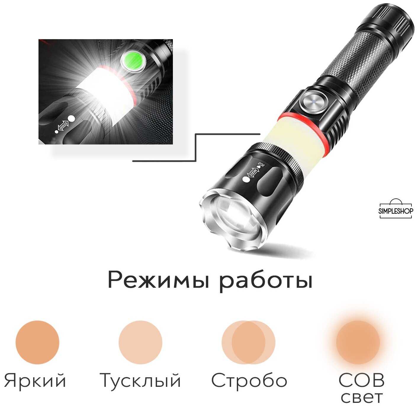 Ручной фонарь SIMPLESHOP с зумом и магнитом фотография 2