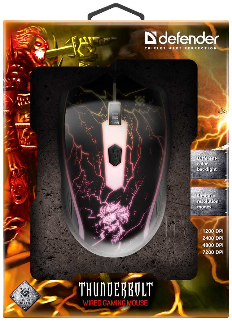 Проводная игровая мышь Defender Thunderbolt GM-925 4 кнопки,1200-7200dpi фотография 3