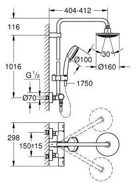 Душевая стойка Grohe New Tempesta Cosmopolitan 160 27922000, хром фотография 1