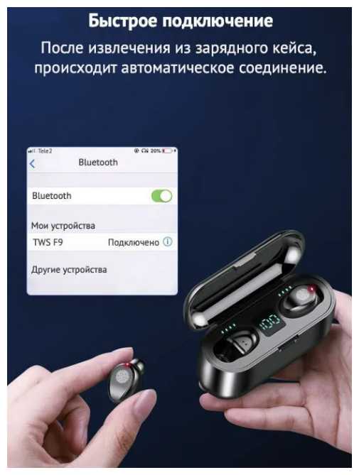 Беспроводные водонепроницаемые сенсорные Bluetooth наушники F9-5.1 TWS фотография 6