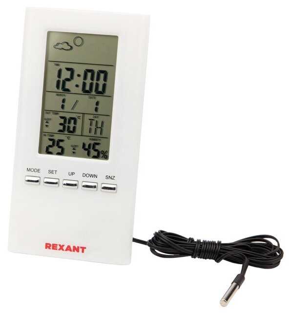 Метеостанция домашняя комнатно-уличная REXANT термометр датчик влажности будильник