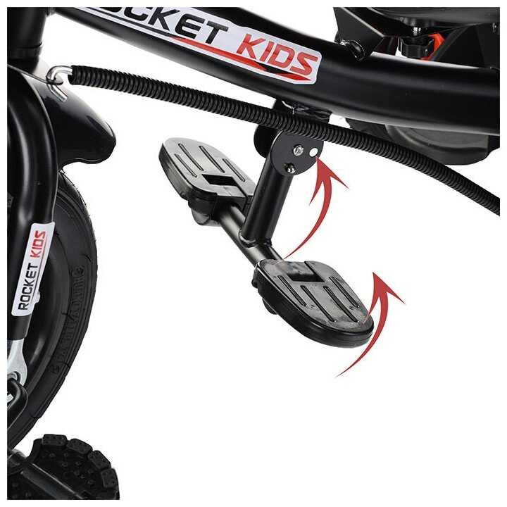 Велосипед детский трёхколесный, с родительской ручкой и козырьком ROCKET 208 3-х колесный, красный фотография 2