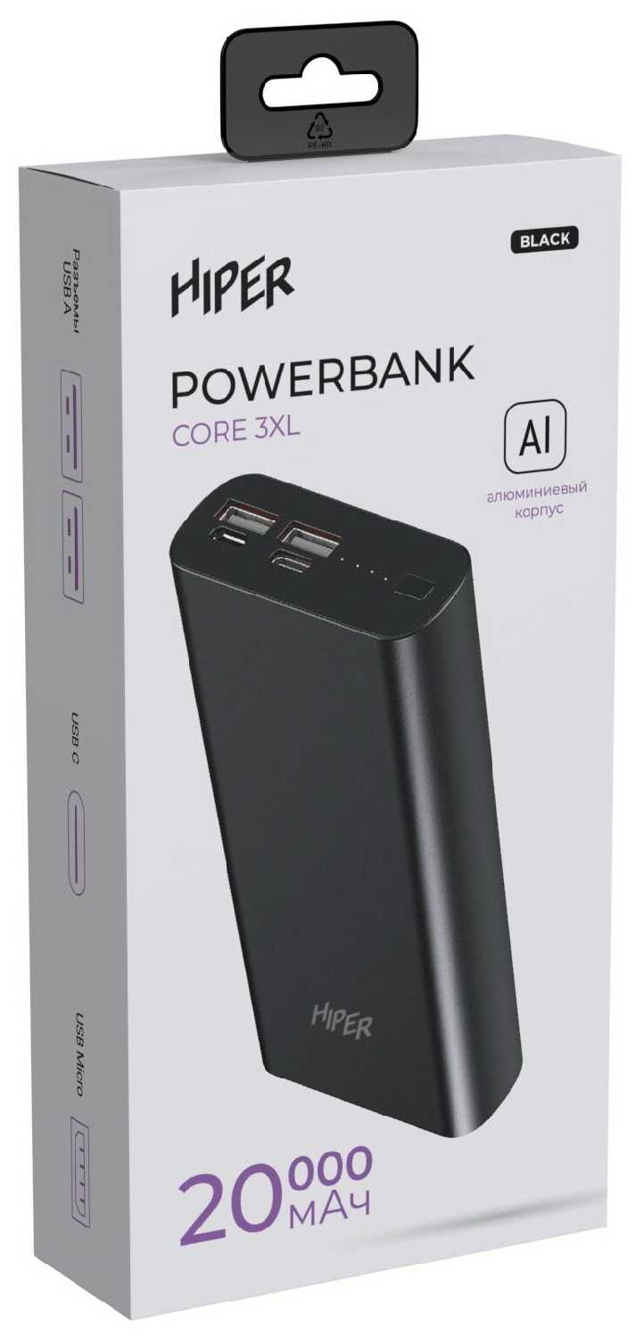 Внешний аккумулятор Hiper CORE 3XL Metal [20000 мАч] фотография 5
