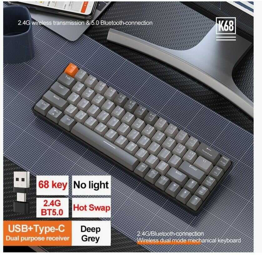 Игровая беспроводная механическая клавиатура ZiyouLang K68 (Bluetooth/2.4G/Hot Swap) фотография 12