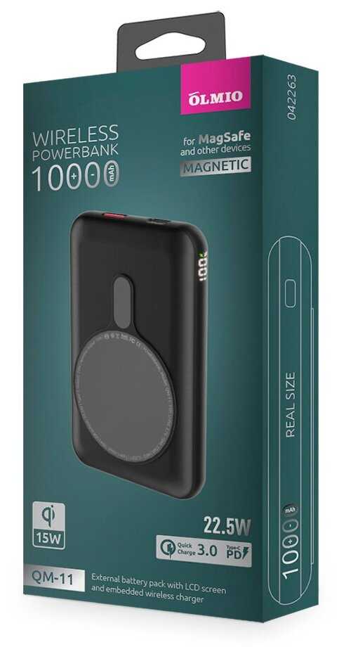 Внешний аккумулятор Olmio QM-11 for MagSafe 22.5W - 10000 mAh черный фотография 1