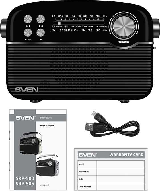 Радиоприемник SVEN SRP-500 (3 Вт, Bluetooth, FM/AM/SW, USB, microSD, AUX, встроенный аккумулятор) фотография 1